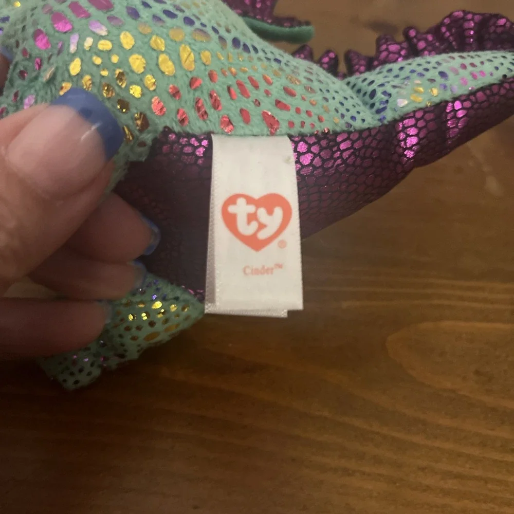 TY Beanie Boos CINDER Dragon Green Sparkle Holo Design Plush 6